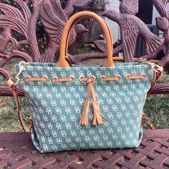 Dooney & Bourke Handbags - Dooney & Bourke Green Canvas Vachetta Leather Monogram Shoulder/Handbag